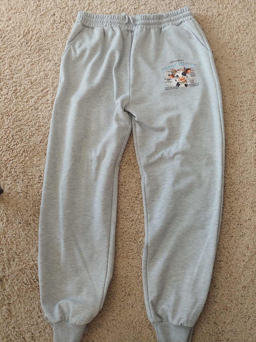 Unisex Grey Sweatpants with Cartoon Patch